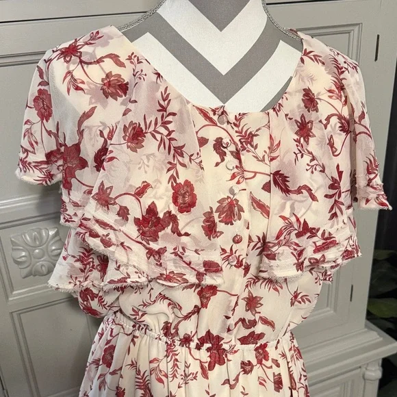 Rebecca Minkoff Floral Ruffle Dress in Red and White Size Large - Picture 4 of 16